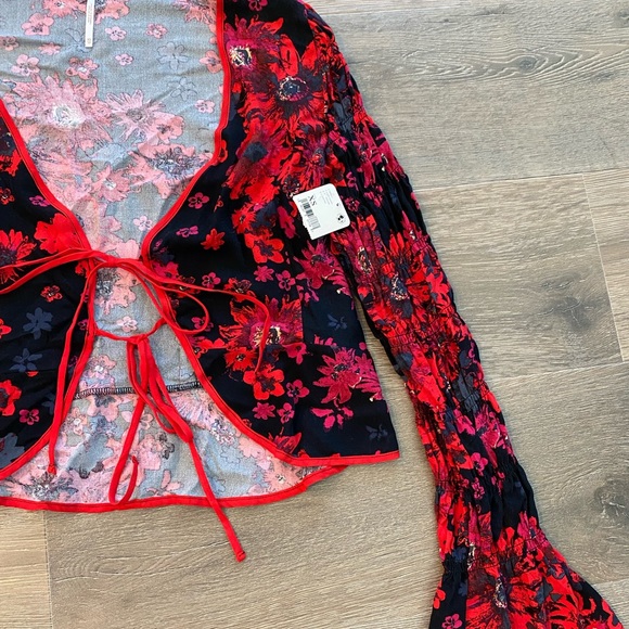 Free People Venice Tie Front Floral Boho Cardigan Top - Picture 4 of 12